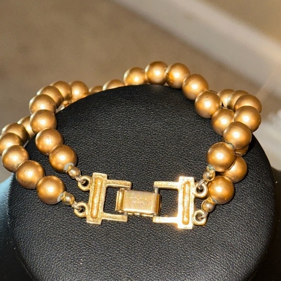 Golden Pearl double strand Bracelet with gold clasp - Picture 3 of 7